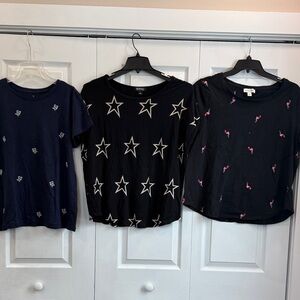 Buffalo Black Star, Vintage America Black Flamingo, Caslon Blue Flower T-Shirt